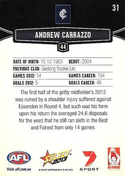 2013 Select AFL Champions #31 Andrew Carrazzo Back